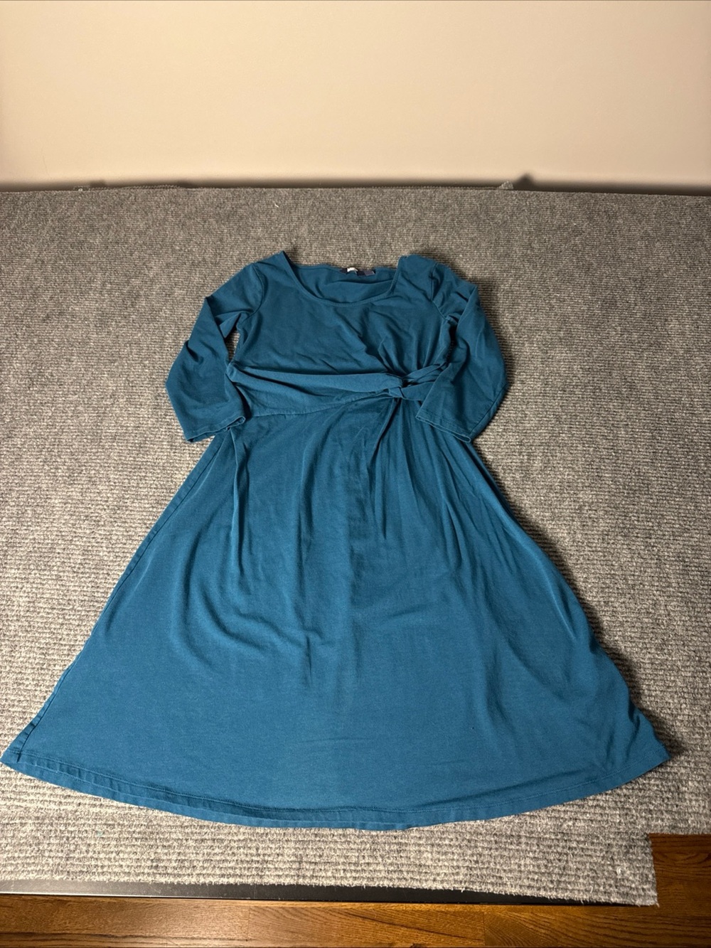 Lands End Teal Midi Length Faux Wrap Dress Size Medium 10-12